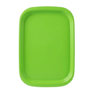 Bandeja de cafetería rectangular verde de 42 cm con bordes elevados y superficie lisa