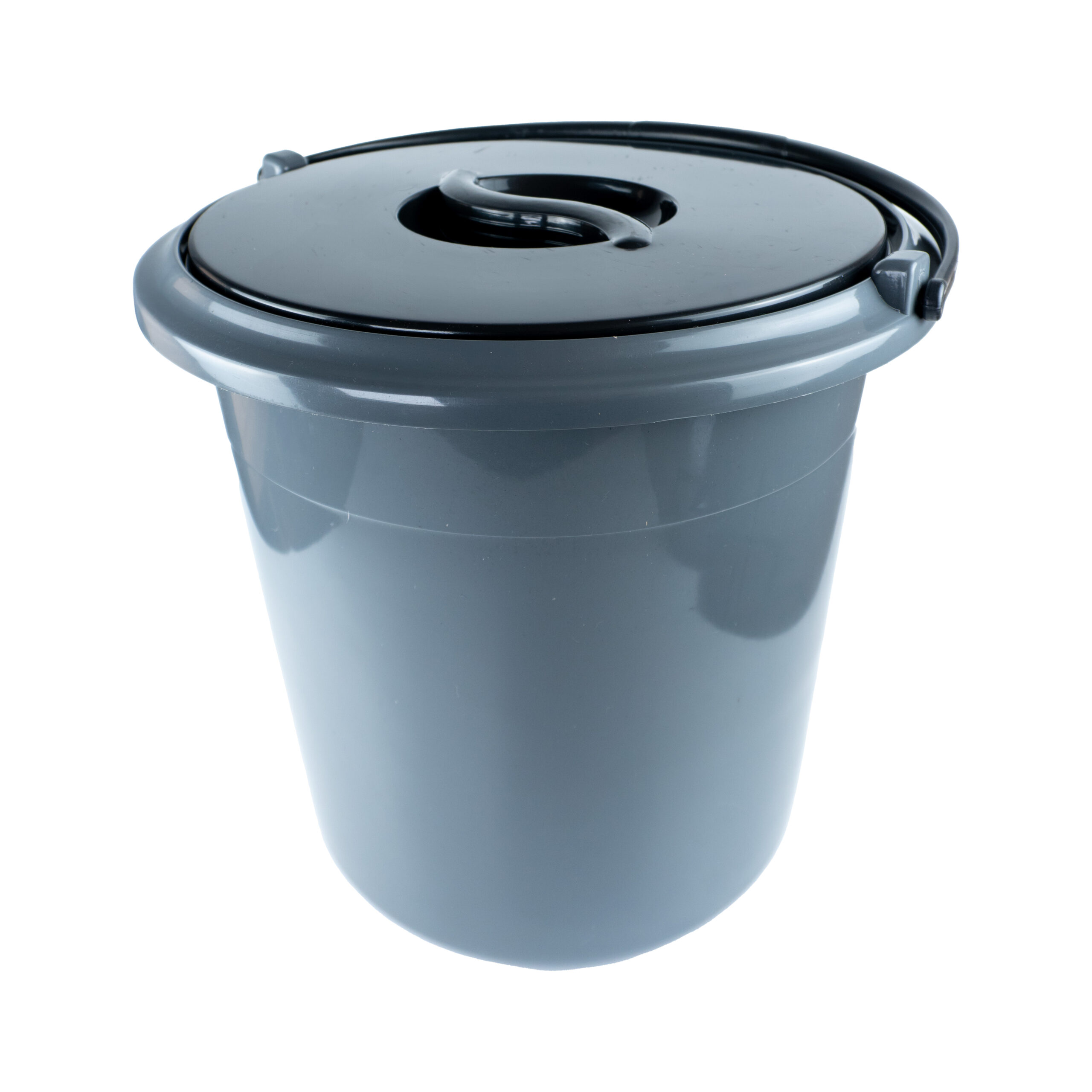 Balde Mundiplas 21 litros con tapa y asa ergonómica; disponible en gris, rojo, verde y azul.