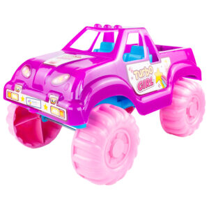 Súper Camioneta Niña color fucsia con ruedas anchas; juguete para niñas desde 3 años.